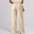 thumbnail image 5 of WTOBBY Women's Linen Casual High Waist Wide Leg Straight Cotton Button Trousers with Comfortable Fit for Fashionable Summer Outfits ,Beige L, 5 of 5