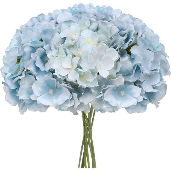 Fake Blue Hydrangea Artificial Flowers - Faux Silk Hydrangeas Flowers Heads with Stems Real Touch for Home Wedding Party Table Decor(Light Blue,Pack of )