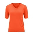 thumbnail image 4 of VISALY Womens Short Sleeve Sweater Casual Summer V Neck Pullover Tops Knit Sweater Blouse Lightweight Sweater Shirts Crop Tops Business Casual Outfit Beach Vacation Clothes Orange M, 4 of 9