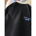 thumbnail image 1 of Camiseta infantil de cuello redondo en blanco y negro con estampado de patineta de dibujos animados, de verano, holgada, de punto., 1 of 5