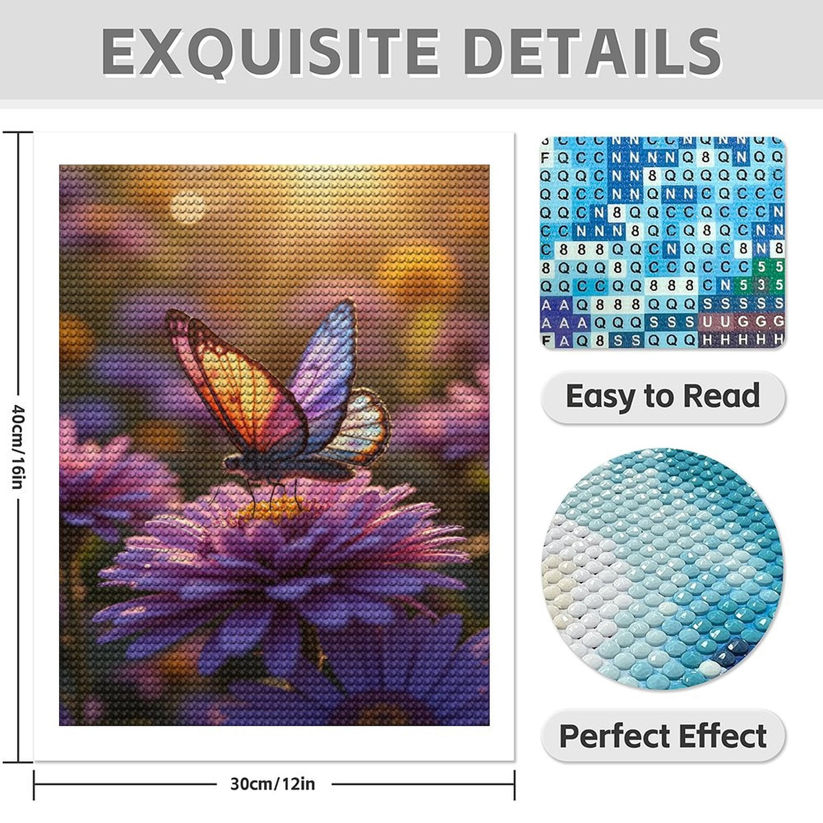 Diamond Art Kits for Adults - 5d Butterfly Sunset Flower Bloom Diamond Painting for Adults, Diamond Art for Adults Beginners, Diamond Painting Kits for Adults for Home Wall Decor