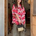 thumbnail image 5 of Women's Resort Style Printed Shirts Retro Casual Loose Short-Sleeved Shirts, 5 of 10