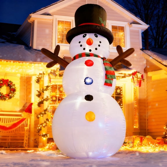 8FT Christmas Inflatable Snowman, Built-in light up for Indoor Outdoor Decoration Xmas Party Decor