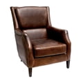 thumbnail image 2 of Pasargad Home Vicenza Collection Top Grain Leather Wing Chair Brown, 2 of 4