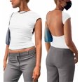 thumbnail image 2 of Tops sexys de manga corta con espalda descubierta, camisas ajustadas con cuello redondo y espalda abierta, Top corto informal de verano Y2K para salir, 2 of 4