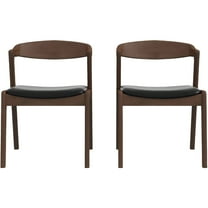 Solid Wood Black Leather Dining Chairs Set of 2 - Mid Century Modern Upholstered Arm Chairs for Dining Room