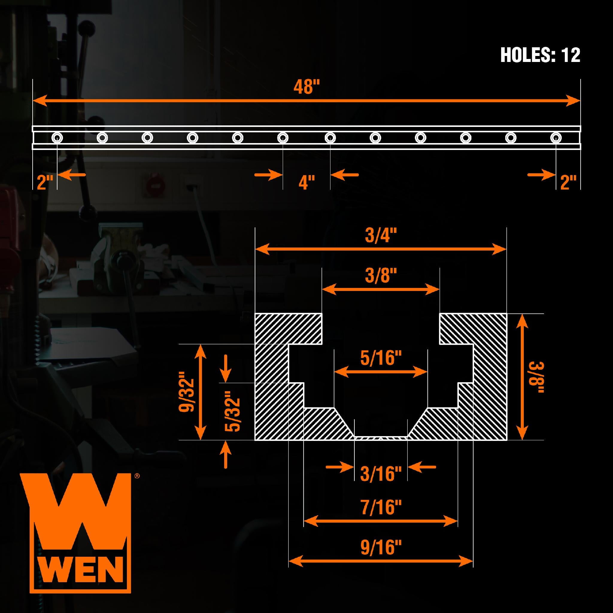 WEN 48-Inch Universal T-Track and Hold Down Clamps Kit for Woodworking