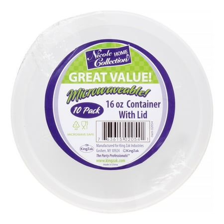 Nicole Home Collection Microwaveable Deli Containers, Round, 6 Oz, Clear, 10 Ct