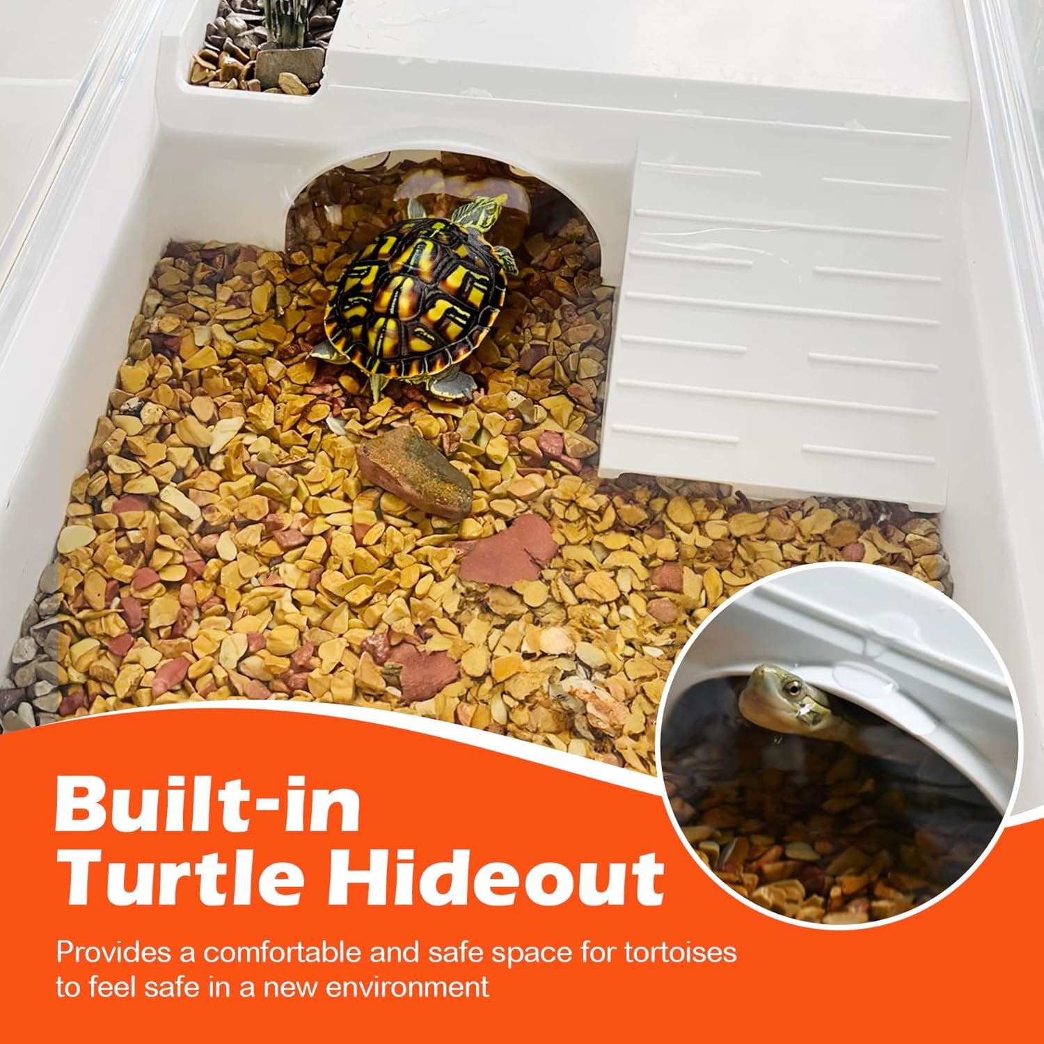 Turtle Tank Habitat Kit,Complete Aquatic Tortoise Starter Enclosure with Filter,Basking Platform with Hideout,Multi-Function Area,Drainage,Plants and Lamps,Perfect for Red Eared Slider Aquarium