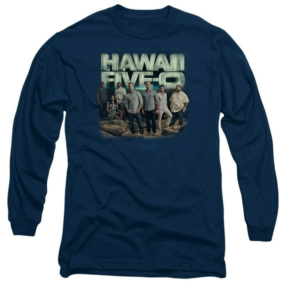 Hawaii 5 0 Cast Long Sleeve Adult 18/1 T-Shirt Navy