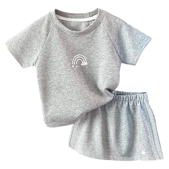 Ulanda Toddler Baby Boy Girl Summer Outfit Short Sleeve Rainbow T-Shirt Top Solid Color Shorts 2PCS Cute Clothes (Grey, 18-24 Months)