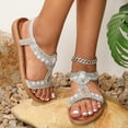thumbnail image 5 of Willtoo Women's T-Strap Beaded Flower Rhinestone Flat Sandals,Summer Fashion Women Open Toe Butterfly Flat Sandals Dress Ankle Elastic Strap Sparkling Jeweled Bohemian Beach Shoes, 5 of 5