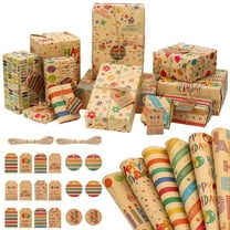 Armscye 12 Sheets Birthday Gift Wrap Paper with Tags, Kraft Birthday Wrapping Paper, 27.5 x 19.7 inches Gift Happy Wrapping Paper with 18 Pcs Tags 2 Hemp Rope for Men Women Girl Boy