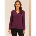 thumbnail image 3 of Elegante camisa abotonada cuello alto con escote en V recortado carrera primavera para mujer Rojo Púrpura M, 3 of 5
