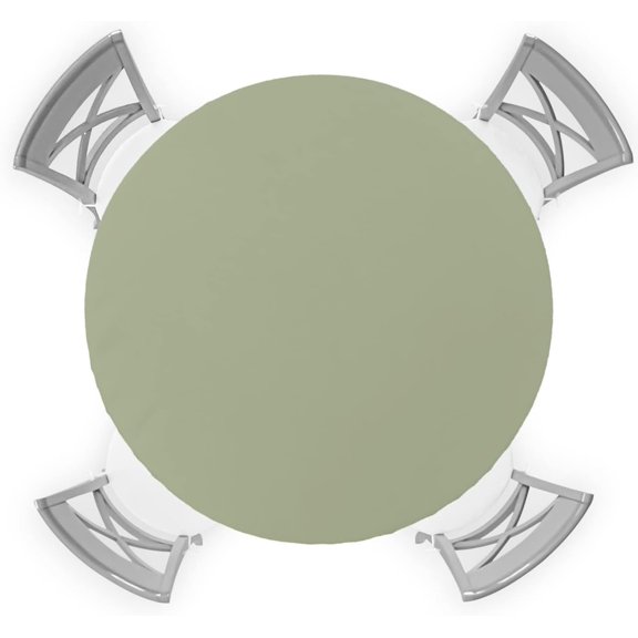 Simple Light Green Vinyl Outdoor Round Fitted Tablecloth with Elastic Edge-Waterproof Modern Solid Color Table Cover Protector for Indoor Outdoor Patio Dinning Picnic Party 45"-52"