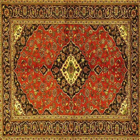 Ahgly Company Machine Washable Indoor Square Persian Yellow Traditional Area Rugs, 5' Square