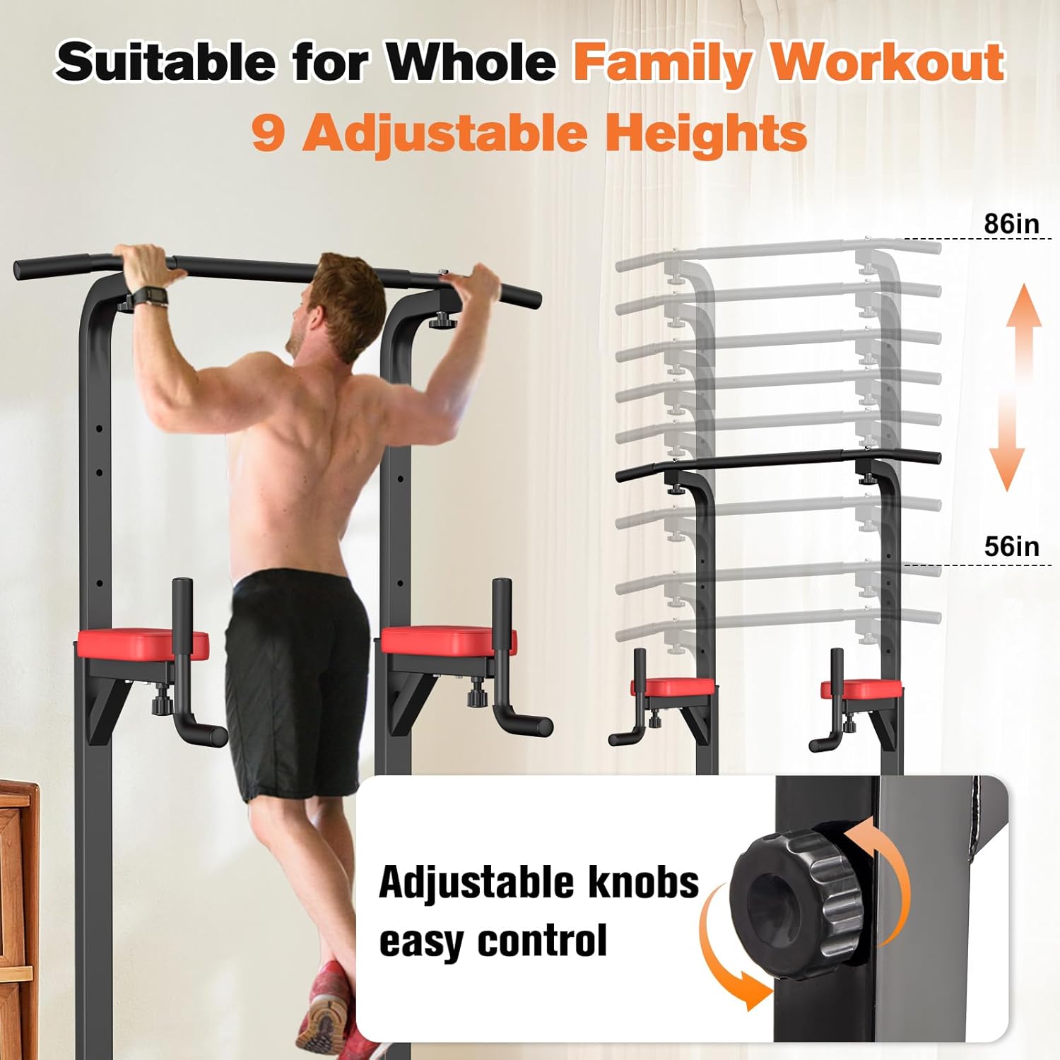 REBUILD YOUR LIFE Power Tower Pull Up Bar Station Workout Dip Station for Home Gym Strength Training Fitness Equipment