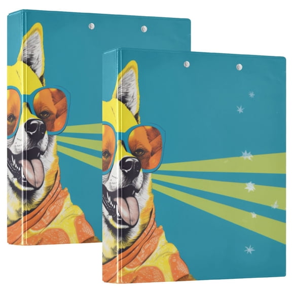Dog Wear Sunglasses 3 Ring Binders 1.5 inch Hardcover File Folders with Interior Pockets A4 Size Organizer for School Office Hospital Set of 2
