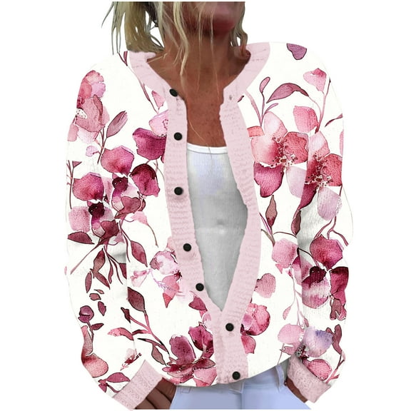 Oksale Floral Print Cardigan for Women Vintage Button Down Dusters Sweater Comfort Long Sleeve Sweaters Soft Loose Fall Tops Multicolor M