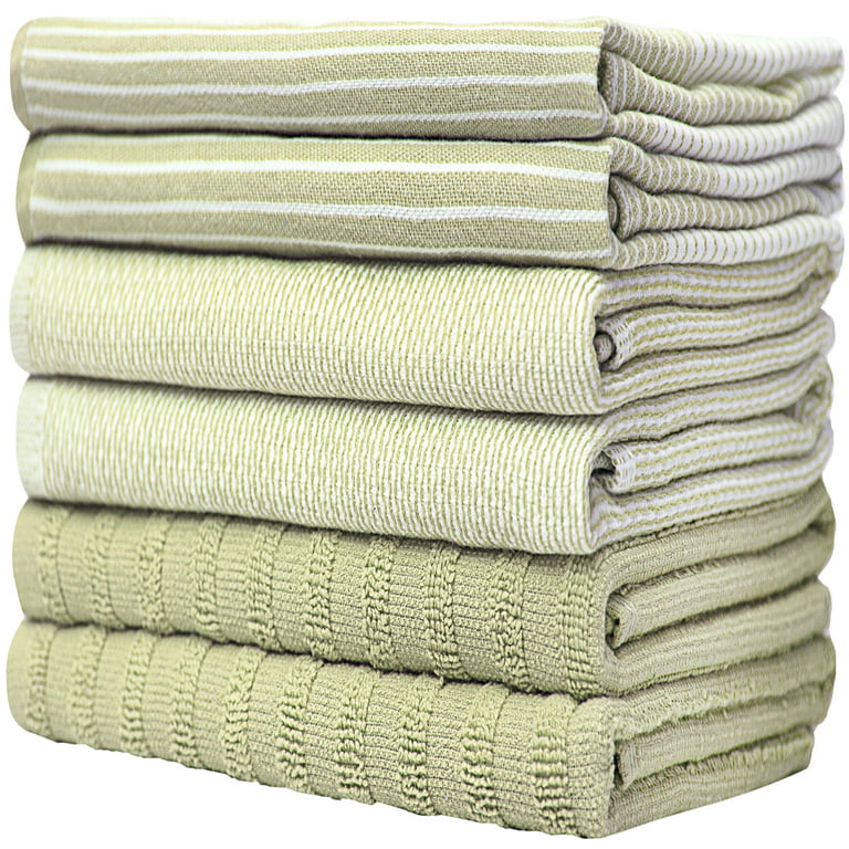 8pcs Olive Green Wide Multicolored Stripe Solid Color Kitchen Towels Set