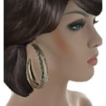 thumbnail image 3 of Large Textured Silver Tone Basket Weave Design Oval Hoop Earrings Pierced 3", 3 of 3
