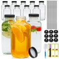 thumbnail image 1 of Botellas de vidrio Maredash 473 ml con tapas, pajitas y cepillo, 12 unidades, 1 of 9