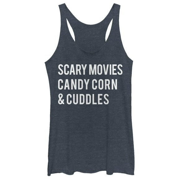 Women's CHIN UP Halloween Candy Corn and Cuddles Racerback Tank Top Black Heather Medium
