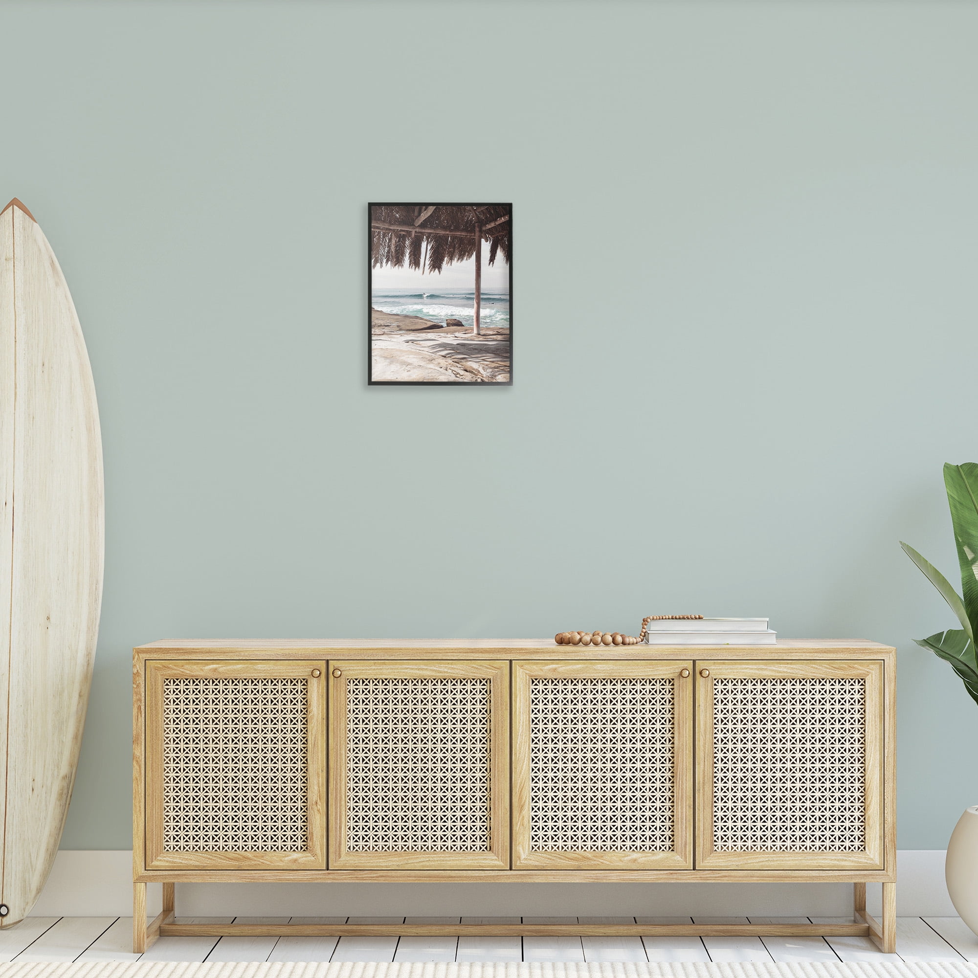 Stupell Industries Tropical Beach Canopy Landscape Painting Black Framed Art Print Wall Art, 16 x 20
