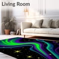 thumbnail image 2 of ODIKA 6'x9' Machine Washable Non-Slip Area Rug, Borealis Wave with Northern Lights Shimmer Effect High Traffic Rug with Pad, Green, 558469, 2 of 8