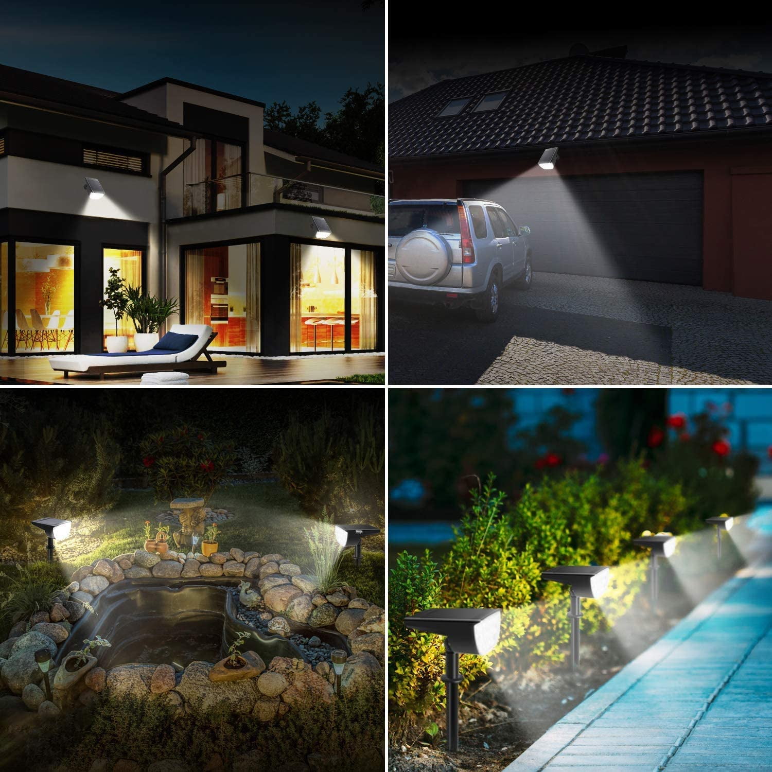2 Pcs Solar Spot Lights Outdoor IP67 Waterproof, 3 Lighting Modes 32 LED Solar Powered Landscape Lights Wall Lights in One, Solar Garden Pathway Lights- White