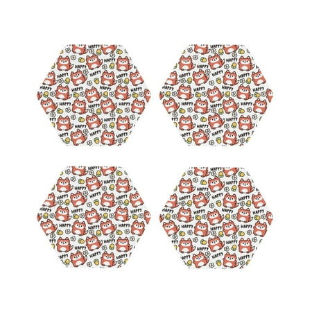 

Tebeau Happy Foxy Faces Print Set of 4 Leather Drink Coasters Round Cup Mat Pad for Home and Kitchen Use 4 -Hexagon