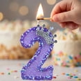 thumbnail image 5 of Birthday Number Candle, Glitter Purple Crown Design, 1 Piece, Suitable for Kids 2nd Birthday Party Cake Decoration, 5 of 6