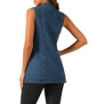 thumbnail image 4 of INSPIRE CHIC Women's Denim Vest Sleeveless Button Down Mid Length Casual Jean Vest M Dark Blue, 4 of 7