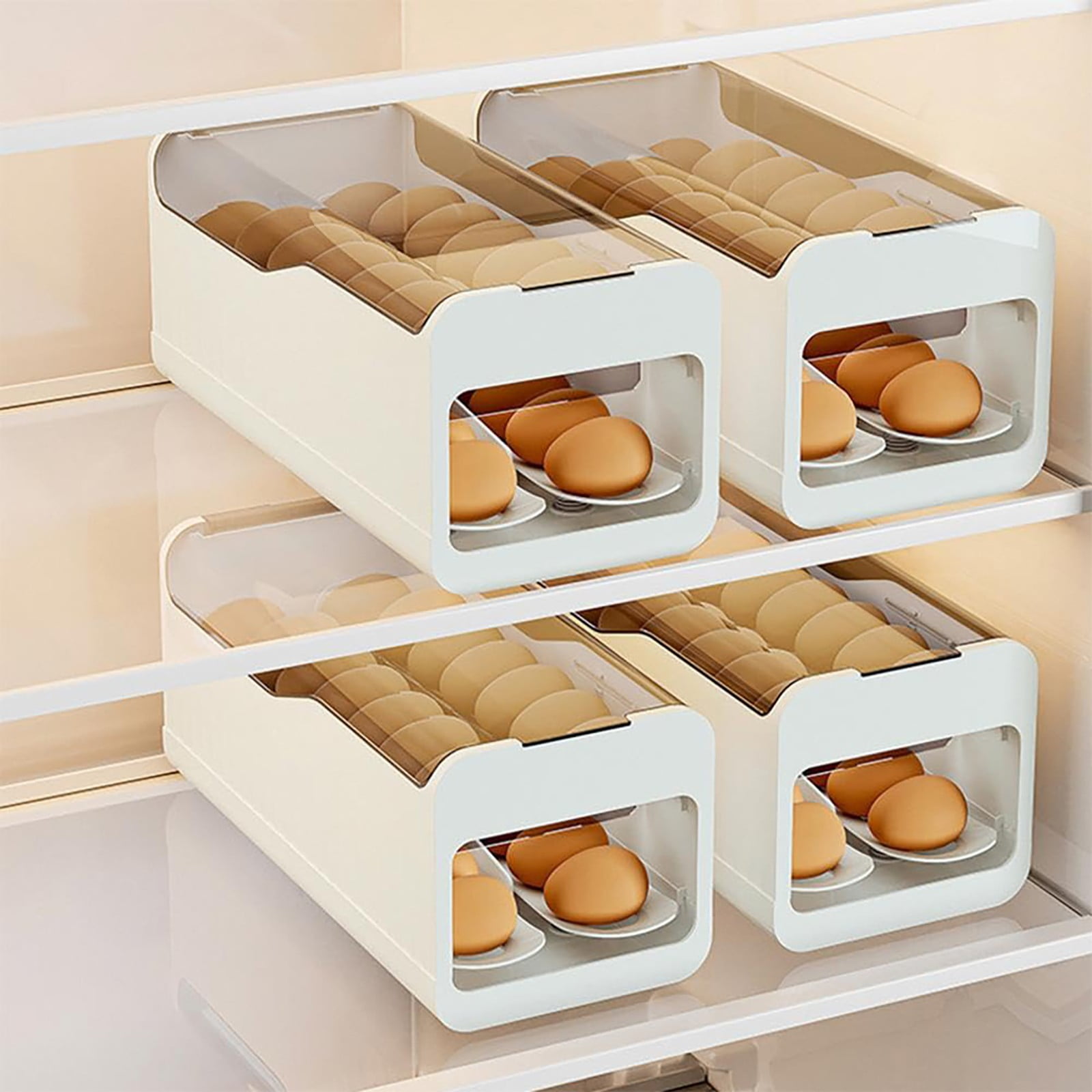 Auto Rolling Egg Dispenser, Space Saving Egg Organizer with Lid for Refrigerator, Automatic Scrolling Eggs Rack Holder Stackable Container for Fridge, Freshness Keeping, 1Pc(White,12.6x5.7x5.5")