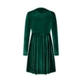 thumbnail image 5 of Women's High Waisted Velvet Dress Casual Long Sleeve Crew Neck Dress A-Line Flowy Dress With Pockets, 5 of 7