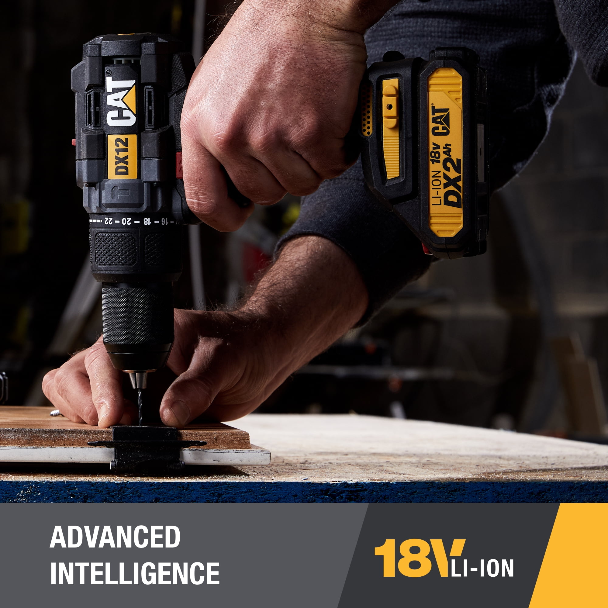 Caterpillar Cat® DX12 18V 1 FOR ALL  1/2” Cordless Hammer Drill with Brushless Motor and Two Batteries