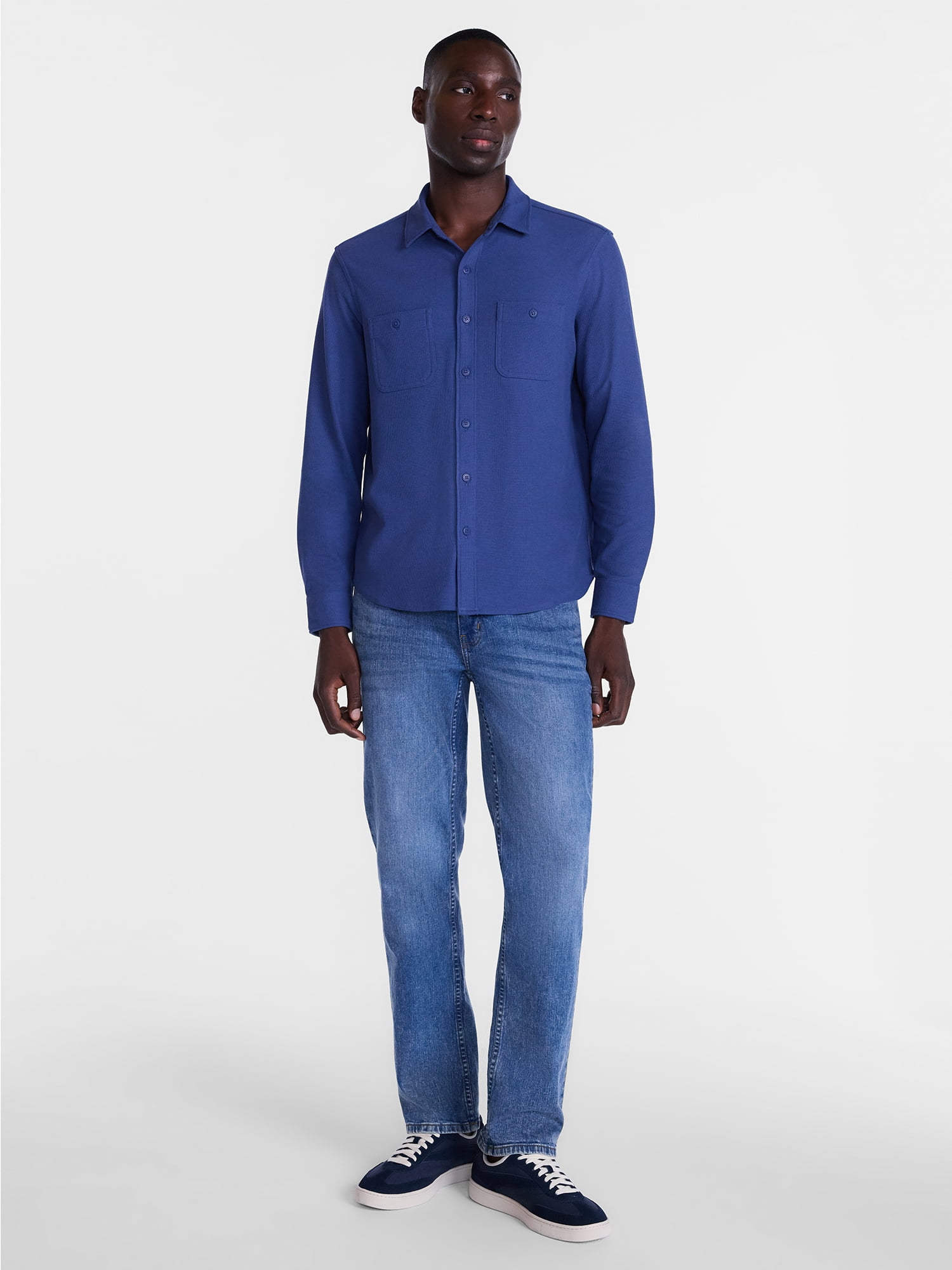 George Men's Waffle Knit Shirt with Long Sleeves, Sizes S-5XB