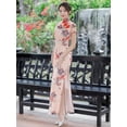 thumbnail image 5 of Women's Vintage Floral Cheongsam Qipao Maxi Dress, Red Short Sleeve Chinese Traditional Dress with Side Slit, Elegant Bridal Wedding Guest Evening Gown for Formal Party & Cultural Events, 5 of 8