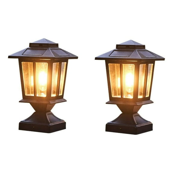 HOODINK 2 Pack Solar Post Lantern Lamp Outdoor, Waterproof LED Solar Post Lantern Light for Patio Garden
