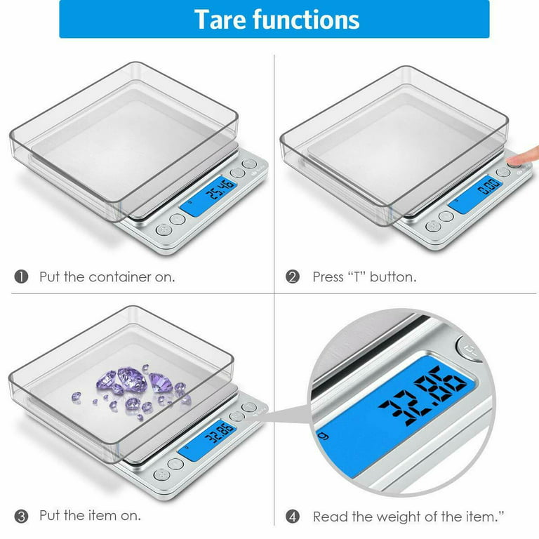 (Upgraded) AMIR Digital Kitchen Scale, 500g Mini Pocket Jewelry Scale,  Cooking Food Scale, Back-Lit LCD Display, 2 Trays, 6 Units, Auto Off, Tare