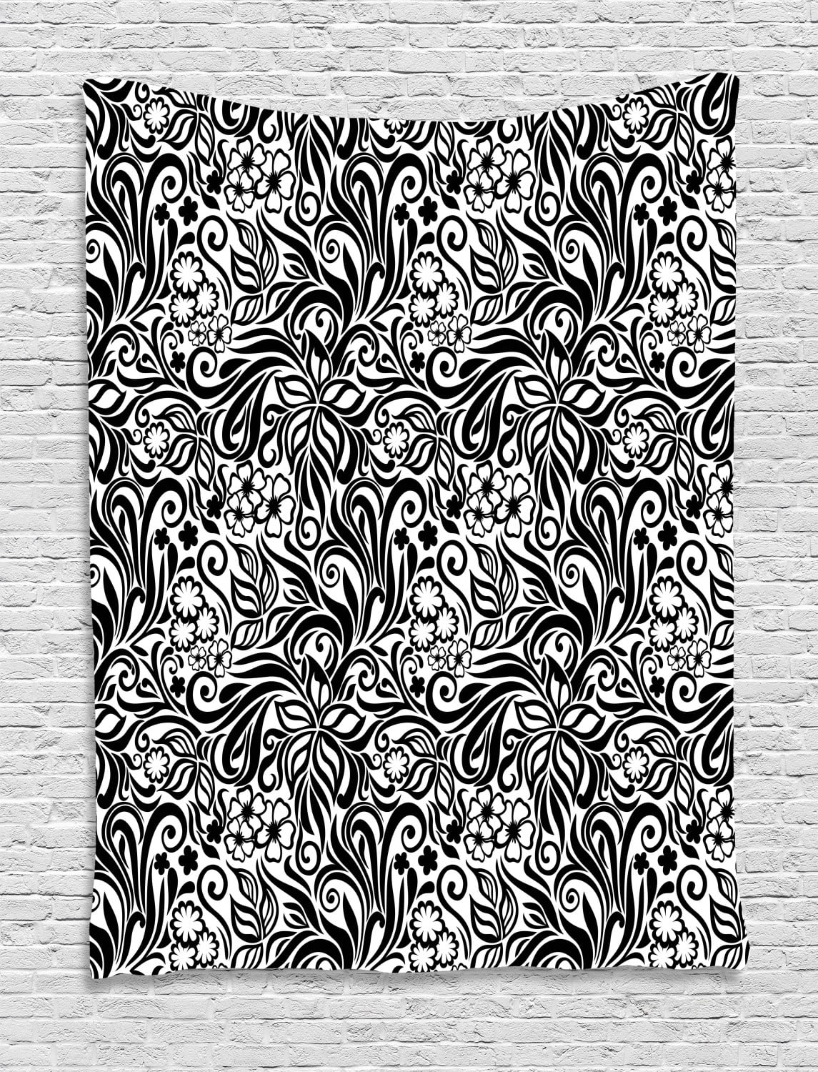 Black and White Tapestry, Western Scroll Pattern Design with Classical