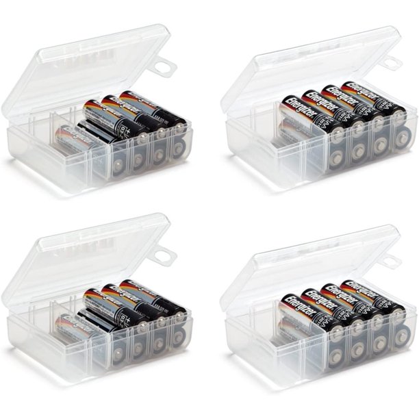 Set of 4 Two AA and Two AAA Battery Storage Box, Battery Storage Case