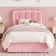 thumbnail image 3 of Amolife Twin Size LED Bed Frame with Drawer, Platform Bed with Velvet Upholstered Adjustable Wavy Headboard, Pink, 3 of 11