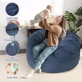 thumbnail image 4 of Giant bean bag chair cama: convertible foam - filled beanbag to mattress, corduroy cover floor sofa para adults (navy), 4 of 8