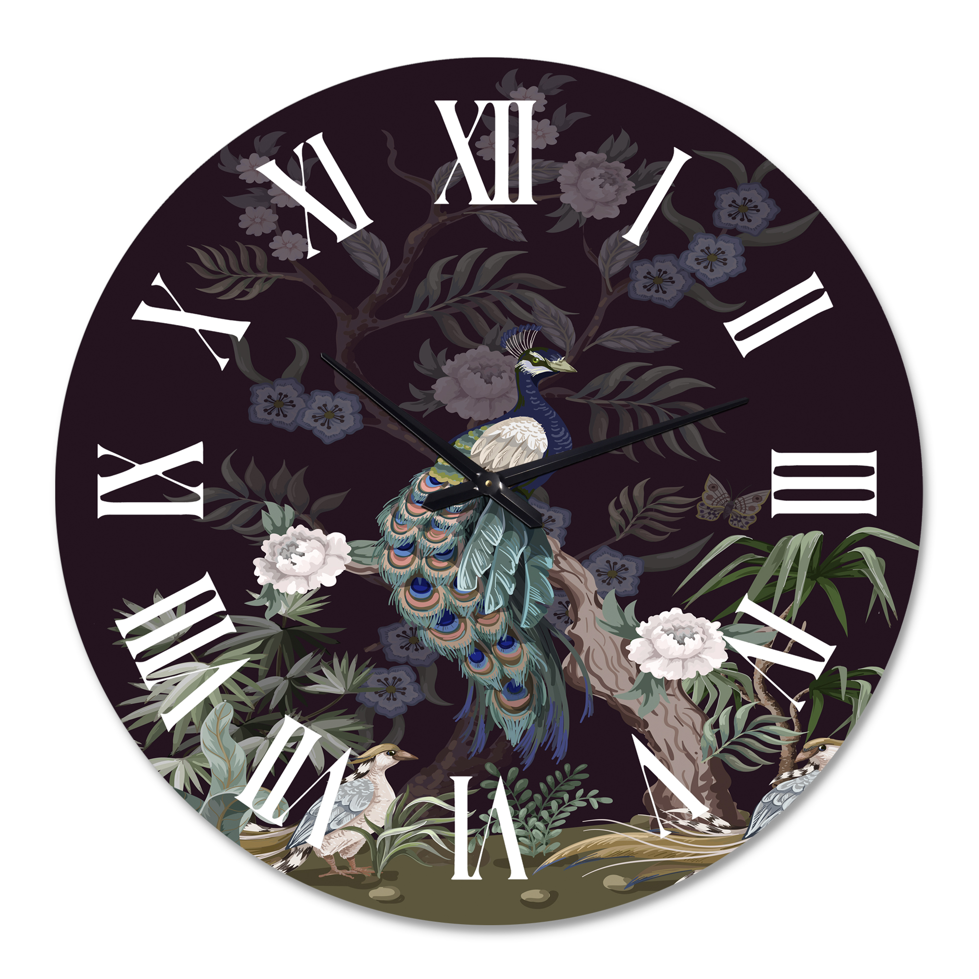 Designart 'Chinoiserie With Birds And Peonies V' Traditional Wall Clock