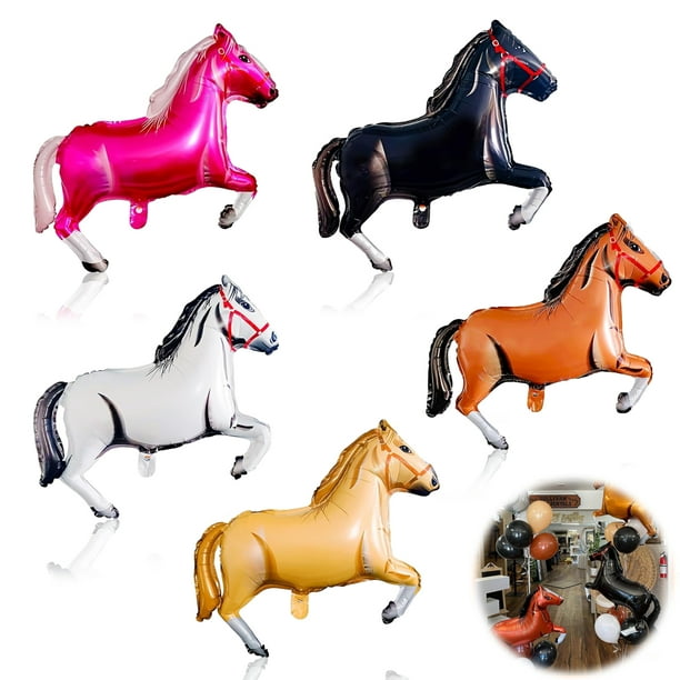 Prasacco - Paquete de 8 globos con forma de caballo, globos de aluminio de 30 pulgadas con forma de caballo, 5 estilos, globos de aluminio no flotantes con forma de caballo para niños, decoraciones