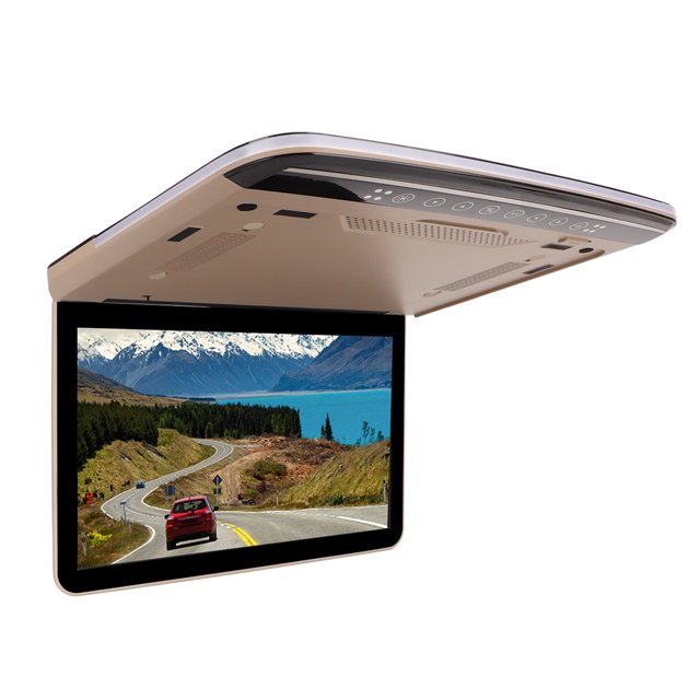 Car Roof Monitor, Dual Color Light Adjustable Angle 1080P Car Overhead Monitor Screen 13.3in for Bus Beige,Grey,Black
