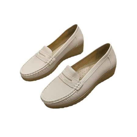 

SIMANLAN Ladies Loafers Slip On Casual Shoe Low Top Flats Women Non-slip Walking Shoes Womens Round Toe Moccasins Khaki 7