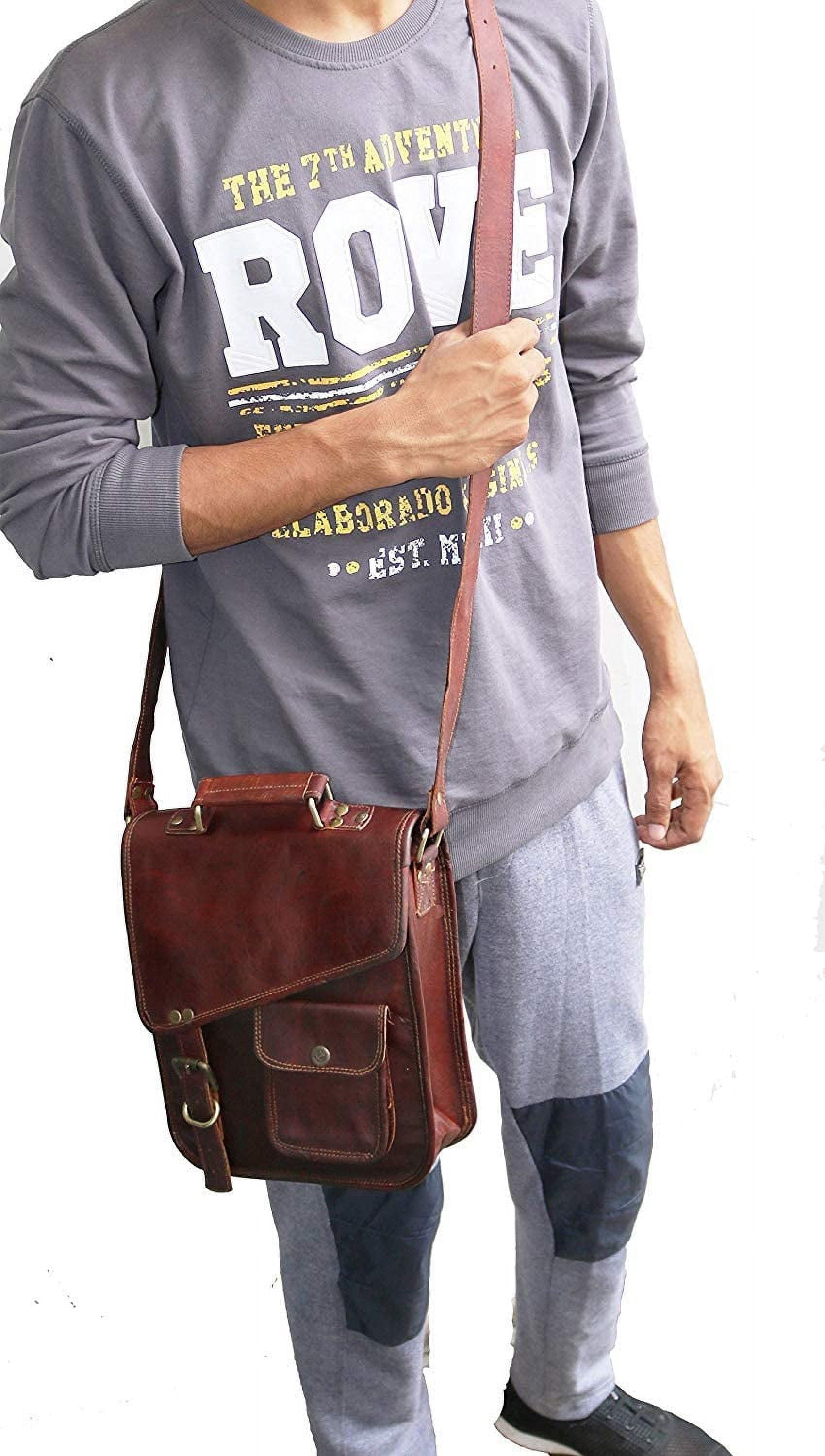 Jaald 11" Leather Satchel Brown Messenger Bag Office Briefcase for Men Women Cross Body Shoulder Side Purse Travel Work iPad Bag Birthday Gift