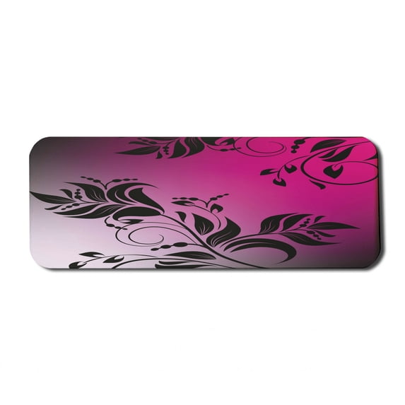 Floral Computer Mouse Pad, Swirled Victorian Flower Branch Backdrop in Vibrant Tones Vintage Fantasy Print, Rectangle Non-Slip Rubber Mousepad Large, 31" x 12", Magenta Black, by Ambesonne